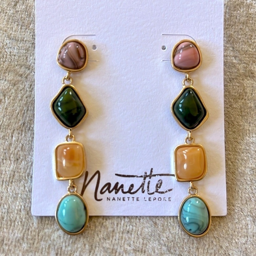 Brand New Nanette Lepore Gemstone 2.5” Drop Earrings Multicolored Earth Tones